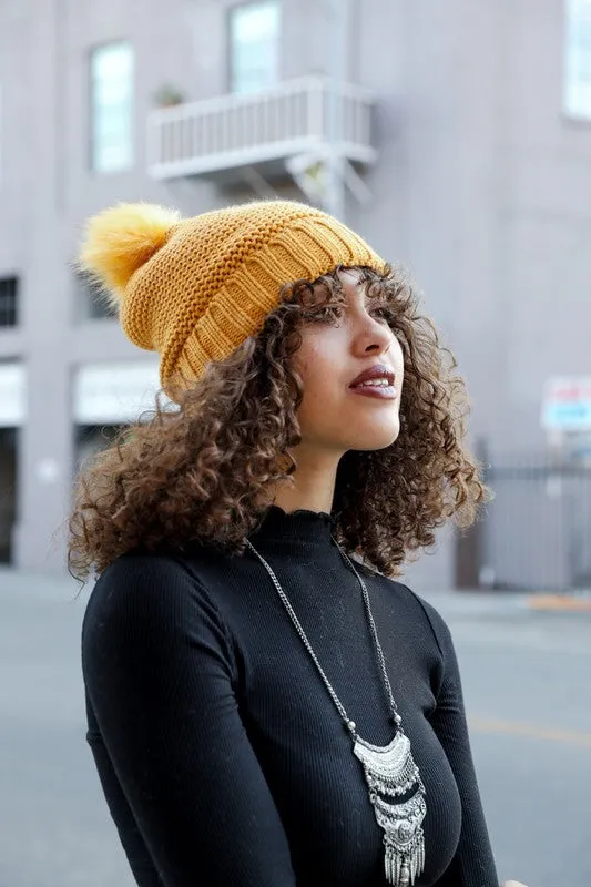 Knitted Pom Pom Beanie - Final Sale